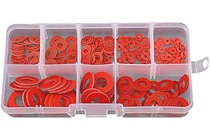 Mlysnd Arandelas, Rojo Sello Papel De Acero Juego De Arandelas Planas m8 m6 m5 m4 m3 m2.5 m2 Aislamiento Surtido De Arandelas De Sellado con Caja