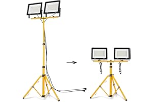 NAIZY Foco Proyector de Construcción LED Luces de Trabajo 200W*2 16000LM Proyector LED Blanco Frío con Trípode y Cable 3M, Reflector LED Luz de Trabajo IP66 para Garaje de Obra