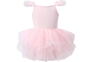 FEOYA Ballet Dress Girls Lace Short Sleeve Tutu Skirt Dance Leotard Shiny Sequins Dancewear Cotton Gymnastics Ballerina Performance Costume for Toddler Little Kids for 1-8 Years