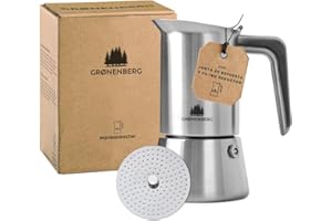 Groenenberg Cafetera Italiana + filtro reductor | Cafetera express 2-4 Tazas (200 ml) | Cafetera italiana induccion (acero inox) con junta de repuesto