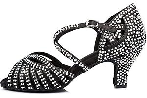 HROYL Zapatos de Baile Latino Mujer Salsa y Bachata Brillantes Zapatos de Baile de Salón,Modelo ESAF4350