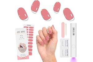BUTBU Żelowe naklejki dla paznokci, 20 sztukżelowych UV do manicure DIY (różowy, z lampą UV i pilnikiem)