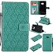 Produktbild Hülle für Samsung Galaxy Xcover 4 (SM-G390) Leder Tasche Hülle Case, Handyhülle Flip Cover Ledertasche Muster Blätter Blumen Standfunktion Magnetverschluss Kartenfach Handy Schutzhülle Brieftasche Innere Silikon Case Schale für Samsung Galaxy Xcover 4, Hancda Klapphülle Flip PU Leder Handytasche Etui Shell Handyhüllen Tasche für Samsung Galaxy Xcover 4 SM-G390 - Grün