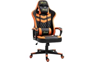 Vinsetto Silla Gaming Silla Gamer Basculante con Altura Ajustable Giratoria Reposacabezas y Lumbar Desmontable Silla de Oficina Estudio Naranja
