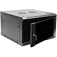 NavePoint 6U Server Rack Enclosure - 23.6” Deep, 6U Wall Mount Network Cabinet with Locking Glass Door for 19” IT Equipment, 6U Network Rack with 2 Fans, Removable Side Panels, Black