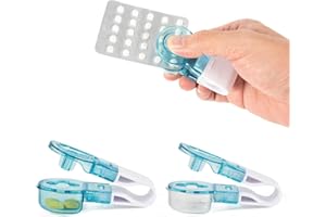 BAFIWU Pastillero Viaje, Removedor Portátil de Pastillas, Porta Medicamentos Viaje, Partidor de Pastillas Sin Contacto, Tabletas Píldoras Blíster Abridor Herramientas para Ancianos (2 piezas)