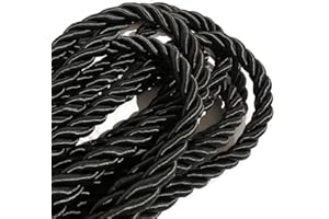 HABERCRAFTS 10mm Black Metallic Rope Twisted Cord Strong All Purpose Rope Soft Cotton Polyester Blend 3 Strand Cord Rope for Crafting Upholstery Trim Curtain Tieback Decoration (10mm - Black - 20 Meters)