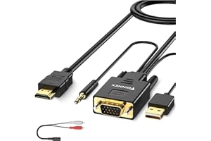 FOINNEX Cavo VGA a HDMI 4.5M(Vecchio PC di Stile a Nuova TV/Monitor con HDMI), VGA a HDMI Cavo Convertitore/Adattatore con Audio per Computer Portatile a Proiettore, Maschio a Maschio