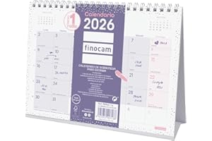 Finocam - Calendario de sobremesa para escribir 2026 Mes Vista Enero - Diciembre (12 meses) | Calendario 2026 para anotar | Planificador mensual Chic - Morado - Español