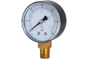 JIVTO dry pressure gauge, 2" dia,0-60 Psi,0-4 Bar, 1/4" BSPT lower mount,PC window