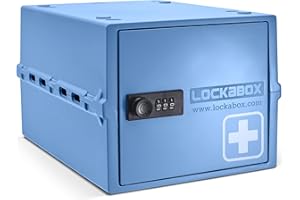 ‎LOCKABOX Lockabox One™ | Premium abschließbare Medikamentenbox | Mittelgroße, leichte & hygienische Medikamentenbox mit Schloss | Außenmaße 31 x 21 x 17 cm (Medi Blau)