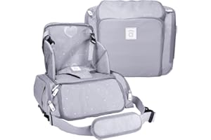DERMODIVA Borsa Seggiolone da Viaggio Portatile, Alzasedia Bambini, Tasche Termiche, Schienale Alto e Seduta Imbottita asalvo (grigia)