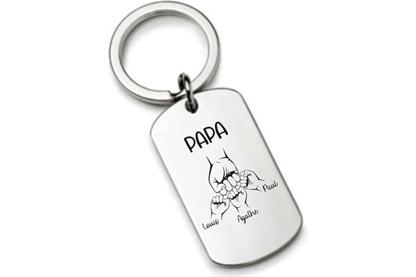 Cadeau Papa Porte Clés Personnalisé Poing à Poing avec prénoms des enfants (3 enfants)