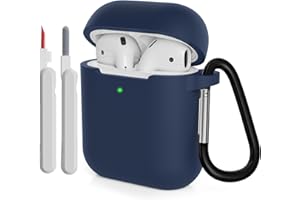 KOKOKA Custodia in Silicone Compatibile per AirPods 2 con Kit di Pulizia, Case Cover Protettiva in Premium Silicone per Airpods Seconda Generazione 2019 con Moschettone, Midnight Blue