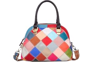 DOWNUPDOWN Downupodwn Dome Satchel Bag for Women Genuine Leather Top Handle Handbags Medium Tote Bags Purses Crossbody Shoulder Bag