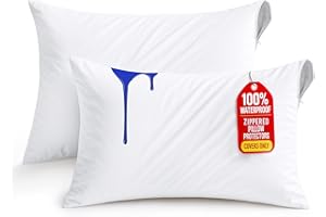 Utopia Bedding Waterproof Zippered Pillow Protectors (50 x 75 cm) - Pack of 2 - Anti Bed Bug and Dust Mite Proof Pillow Encasement