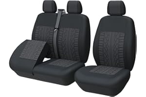 TOYOUN Juego de Fundas de Asientos para Furgonetas y Camiones de 1 + 2 plazas, Fundas Asientos Coche Universales,Poliéster Protector Asiento Coche Delantero de Fondo Separado de Automóvil, Negro