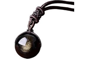 GENERIC Collier Pendentif de Protection en Obsidienne Dorée/Noire Naturelle 16/18mm – Pierre Énergétique Chakra, Amulette Porte-Bonheur Unisexe pour Homme & Femme, Cordon Tressé Réglable 20-35cm