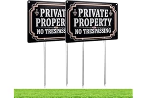 Kichwit 2 Pack Private Property No Trespassing Sign, Aluminum, 12" x 8", 14" Metal Stakes Included (2)