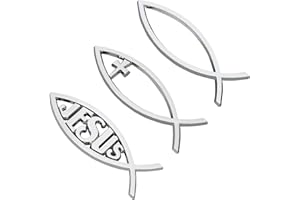 SUPERFINDINGS 3 pcs Argent Autocollants Jésus Christ Poisson et Croix Auto-Adhésif en Métal Optique Autocollant Insigne Emblème pour Fenêtre Voiture Ordinateurs Portables Réfrigérateur, 140x46mm