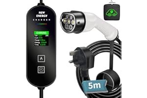 LCLCTEK EV Charger Cable Type 2 to 3 Pin Plug, Portable UK 3 Pin EV Charger, Electric Car Charger [8/10/13/16A], 3.6KW EV Car Charger with LED Display, IP66 Waterproof, Type 2 Cable EVs and PHEV (White, 5m)