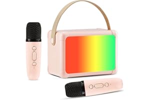 Giecy Karaoke 2 Microfonos Inalambricos,Altavoz Karaoke Bluetooth para Infantil y Adultos para Regalos con USB/Tarjeta TF/AUX Fiesta Familiar en Casa(Rosa)
