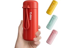 Exllena Small Flask 150ml Made of 304 Stainless Steel, Double Wall Vacuum Insulation for Hot&Cold Drinks, Mini Flask with Carry Handle - 100% Leakproof(Red)
