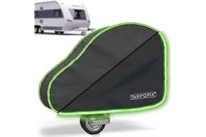 Tarpofix® Housse de Timon avec Bord réfléchissant - Bâche pour remorque de Caravane & Camping-Car Universelle avec Double Fermeture à clic - Couverture d'attelage pour remorque