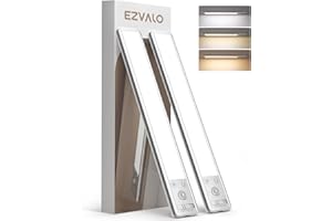 EZVALO Under Cabinet Kitchen Lights, 3 Color Dimmable 62 LED Motion Sensor Lights Indoor, 1600mAh Rechargeable LED Lights for Cupboard, Kitchen (20.5cm, 2 Pack)