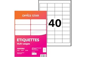 OFFICE STAR PRODUCTS OFFICE STAR - 4000 Étiquettes Autocollantes Multi-Usages Blanches Personnalisables Imprimables - Format 48,5 x 25,4 mm - Impression Laset Jet d'Encre et Copieur