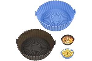 YIKKI Silicone Air Fryer Liners Reusable Air Fryer Silicone Liner Air Fryer Accessories Compatible with Philips Tower Ninja Air Fryer Accessories (6.3 inch, Blue+ Gray)