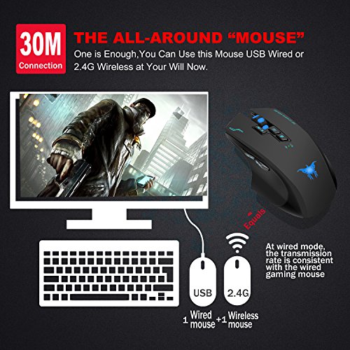 Gran Compra Para PC Gaming ratón óptico inalámbrico de juego ratón de
ordenador inalámbrico y batería, hotyet 2 en 1 (con cable) para
portátil Macbook Microsoft Xbox One con USB, 2,4 GHz, 2400 dpi 4
niveles, 8 botones, 3 colores Luces En línea