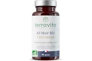 AIL NOIR Fermenté BIO | Extrait titré en S-Allyl-Cystéine | 250 mg par Gélule | Lutte contre les Lipides Sanguins - Santé Cardiaque - Circulation | 90 Gélules sans Goût | Made in France | Terravita