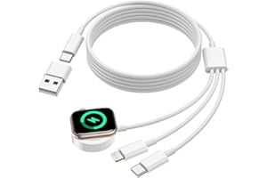TEIONE 3 en 2 Cargador para Apple Watch, 2M Cargador iwatch Apple Watch Charger Magnética cargador reloj con Lightning/USB C Cable para iWatch Serie 9/8/7/6/5/4/3/2/SE/Ultra, iPhone 16/15/14/13/12/11 Pro Max