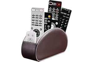 Exquilnova Fernbedienungshalter mit 5 Taschen, Fernbedienung Aufbewahrung aus Leder für TV, DVD, 4K Stick und Bluray Fernbedienungen, auch als Schreibtisch Organizer für Stifte, Kosmetik (Braun)