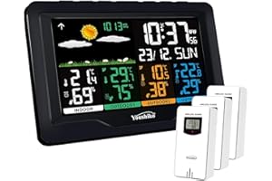 Youshiko (Official 2025 UK Version), with 3 x Wireless Sensors Weather Station, Radio Controlled Clock Indoor Outdoor Temperature Thermometer, Humidity, Barometric Pressure