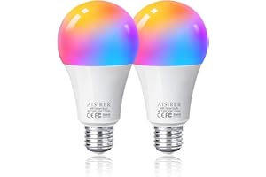 Bombilla LED Inteligente WiFi, AISIRER 10W 1000LM E27 Lámpara, WiFi Bombilla Luces Cálidas/Frías & RGB Funciona con Alexa (Echo, Echo Dot) Google Home, 16 Millones de Colores, Equivalente 90 W, 2 Pack