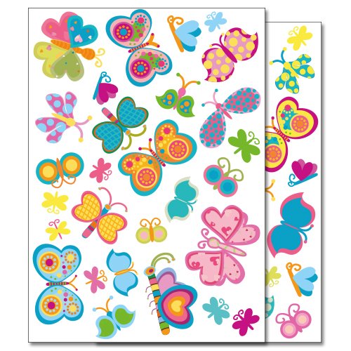 Wandkings Schmetterlinge Wandsticker Set, 60 Aufkleber, 2 DIN A4 Bögen, Gesamtfläche 60 x 20 cm