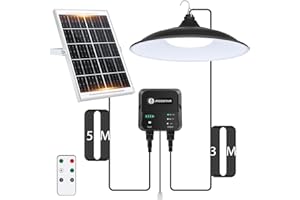 Aigostar - Lámpara solar exterior con mando a distancia y cuerda de tracción，cable de 8 m，batería de gran capacidad de 6000 mAh，gran panel solar，IP65.Luz Solar para interior/exterior，jardín，camping