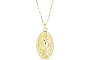 Bling Jewelry Médaille Religieuse Chrétienne Ovale De La Vierge De Guadalupe Collier pour Femmes Adolescentes en Laiton Plaqué Or Jaune avec Bordure en Diamant Taillée