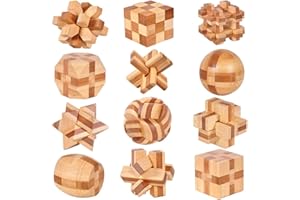 Chonor 12 Pièces 3D Puzzle Casse-tête en Bois - Classique Brain Teaser IQ Puzzle Éducatif Jouet Jeu Jigsaw pour Enfants et Adultes - Idée de Cadeau et de Décoration
