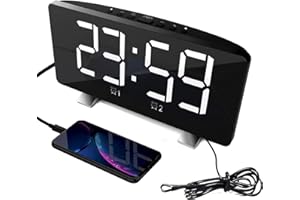 ThreeH Alarm Clock Radio for Bedroom with Dual USB Charging Ports 4 Diming Mode 7.3'' LED Screen 12/24 Hour Mode Snooze Function White