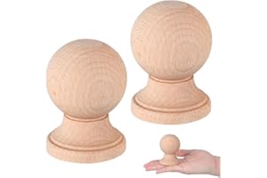 UKCOCO Unfinished Wood Finials: 2.8 × 2 inch Wooden Ball Finial for Bed Post Finial,Curtain Rod Finials,Staircases,Flagpole Topper, and Crafts,2 pcs