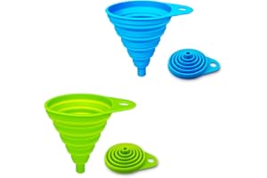 DDLUCK Lot de 2 entonnoirs pliables en silicone, flexible/pliable/entonnoir de cuisine pour transfert de bouteille d'eau et de liquide à goulot étroit et large (vert et bleu)