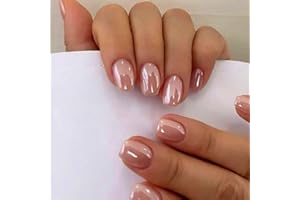 SXVME Chrome Press On Nails Short Square, Nude Pink False Nails Short Coffin with Glazed Finish, Glitter Acrylic Fake Nails Press on Cute, Small Gel Stick on Nail for Women Daily Wedding Wear