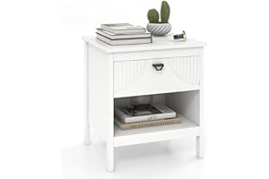 COSTWAY Stolik nocny z szufladą, 2 poziomy, stolik pomocniczy z otwartym regałem, szafka nocna z drewna, komoda nocna, stolik do łóżka, łóżko kontynentalne do salonu, sypialni, biały, 45 x 40 x 50 cm