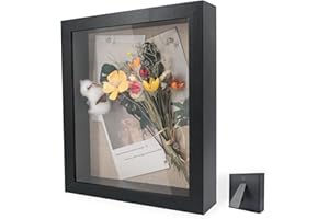 FEADBYT 3D Shadow Box, 25 x 25 cm Wooden Deep Picture Frame, Fill the Photo Frame, 3D Shadow Box Picture Frame, Flower Display Photo Frame, Used for Displaying Flowers, Souvenir Displays, Black
