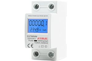 JOYELEC Compteur Électrique Monophasé, Compteur Electrique Consommation avec Écran LCD sur rail DIN, 10(60) A 230V Affichage de la consommation d'énergie, de la puissance,de la tension et du courant
