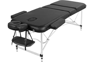 Yaheetech Składany Leżak do Masażu, 3 Strefy, Ergonomiczna Ławka z Zagłówkiem i Torbą do Przenoszenia, 213 x 70 cm, Beżowy