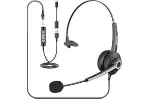 Voistek Casque avec microphone PC - Microphone réglable avec réduction du bruit - USB type C 3,5 mm - Noir